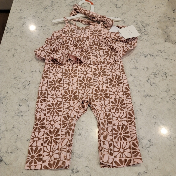 Grayson Mini Romper & Headband Outfit Set Size 6-9 Months NWT! Pink Brown - Picture 3 of 7